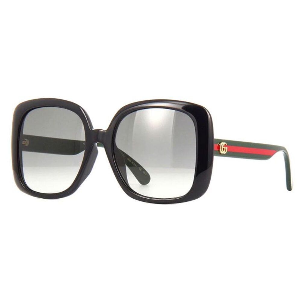 Gucci Sunglasses Square Full Rim, Black with Green and Red Stripe Frame and